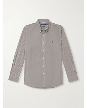 Polo Ralph Lauren Logo-Embroidered Striped Cotton-Blend Poplin Shirt - Grey