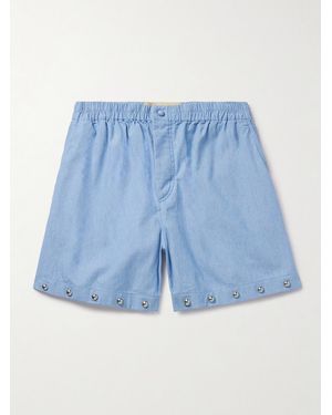 Valentino Garavani Straight-Leg Studded Cotton-Chambray Shorts - Blue
