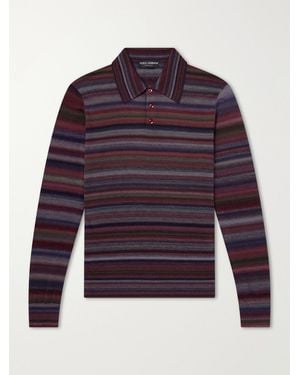 Dolce & Gabbana Striped Wool Polo Shirt - Blue