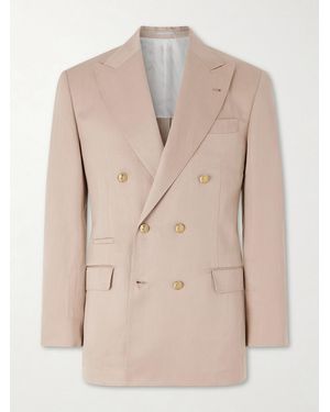 Brunello Cucinelli Double-Breasted Silk And Linen-Blend Twill Blazer - Natural