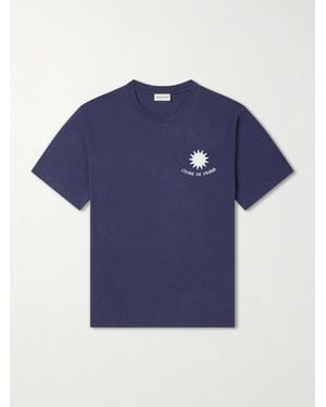 Frescobol Carioca Dinis Clube De Praia Printed Cotton And Linen-Blend Jersey T-Shirt - Blue