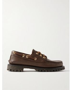 Yuketen Pebble-grain Leather Boat Shoes - Brown