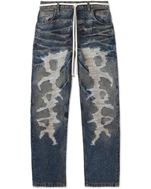 RRR123 Fathers Engine Slim-Fit Straight-Leg Belted Distressed Jeans - Blue