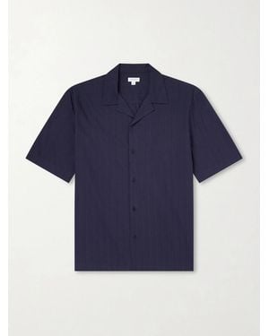 Sunspel Camp-Collar Textured-Cotton Shirt - Blue