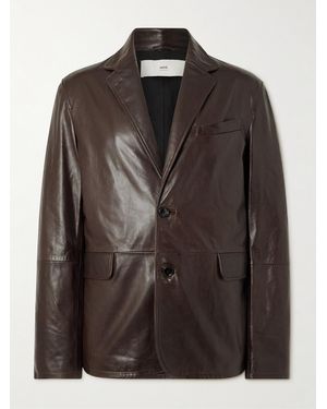 Ami Paris Panelled Leather Jacket - Black