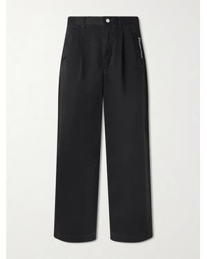 Human Made Wide-leg Logo-embroidered Pleated Cotton-twill Chinos - Blue