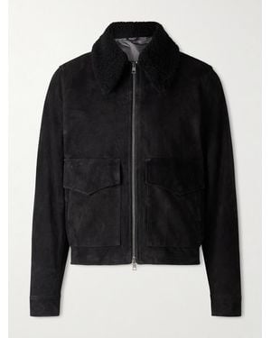 J. Mueser Shearling-Trimmed Suede Bomber Jacket - Black