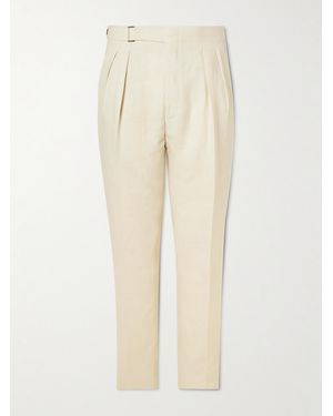 Canali Tapered Pleated Linen Trousers - Natural