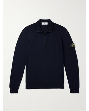 Stone Island Troyer aus Wolle mit Logoapplikation - Blau