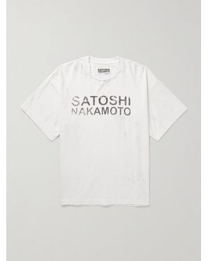 Satoshi Nakamoto Luke Distressed Logo-Print Cotton-Jersey T-Shirt - White