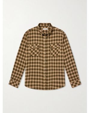 Wales Bonner Canopy Button-Down Logo-Embroidered Checked Cotton Shirt - Natural