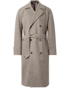 De Bonne Facture Grandad Double-Breasted Herringbone Wool Coat - Gray