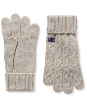 Celine Logo-Embroidered Cable-Knit Cashmere Gloves - White