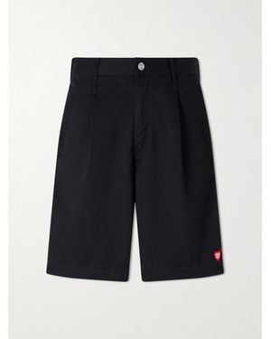 Human Made Skater Straight-Leg Logo-Detailed Pleated Twill Shorts - Blue