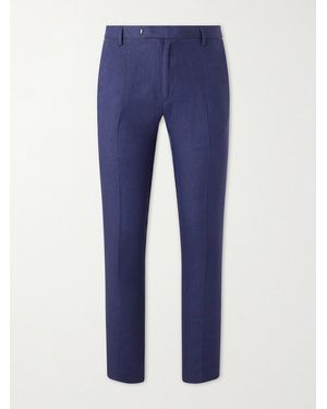 Sunspel Straight-Leg Pleated Linen Suit Trousers - Blue