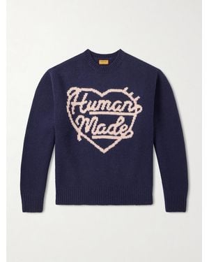 Human Made Pullover aus einer Wollmischung mit Intarsienlogomotiv - Blau