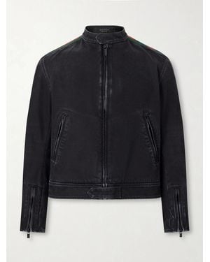 Gucci Webbing-trimmed Denim Biker Jacket - Blue