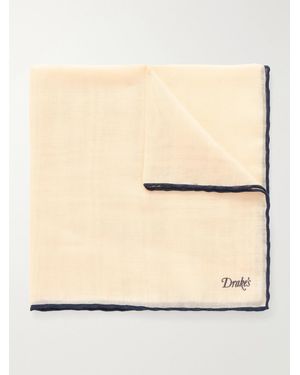 Drake's Logo-Print Silk And Wool-Blend Gauze Pocket Square - Natural