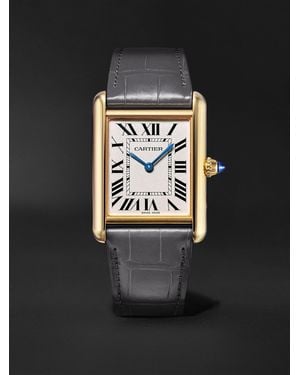 Cartier Tank Louis 34 mm Uhr aus 18 Karat Gold mit Alligatorlederarmband - Schwarz
