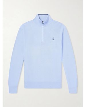 Polo Ralph Lauren Logo-embroidered Cotton-piqué Half-zip Jumper - Blue