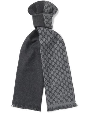 Gucci Alfie Frayed Logo-Jacquard Wool Scarf - Gray