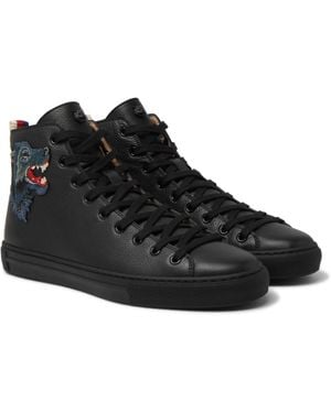 Gucci Major Wolf-appliquéd Full-grain Leather High-top Trainers - Black