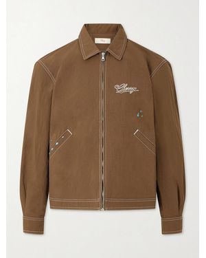CHERRY LA Logo-Embroidered Paint-Splattered Shell Jacket - Braun