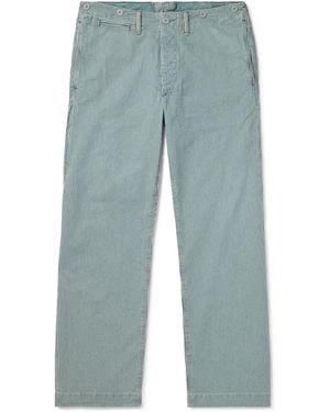 RRL Straight-leg Striped Cotton And Linen-blend Twill Pants - Blue