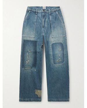 Kapital Rushfield Remake Wide-Leg Panelled Distressed Jeans - Blue