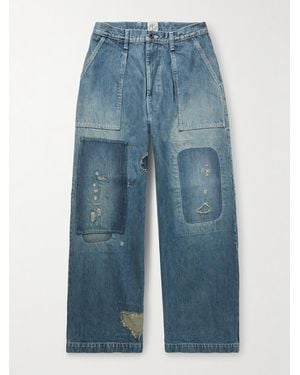 Kapital Rushfield Remake Wide-Leg Panelled Distressed Jeans - Blue
