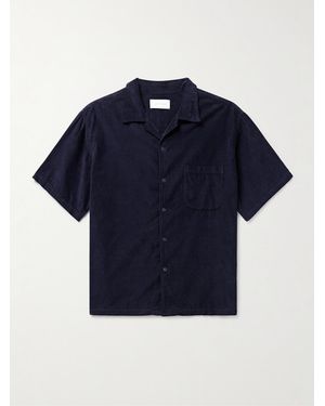 Les Tien Camp-Collar Cotton-Corduroy Shirt - Blue