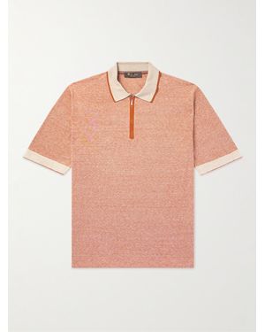 Loro Piana Slim-Fit Striped Silk And Linen-Blend Polo Shirt - Pink