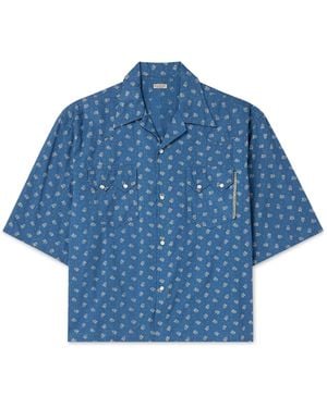 Kapital Camp-Collar Cotton-Dobby Shirt - Blue