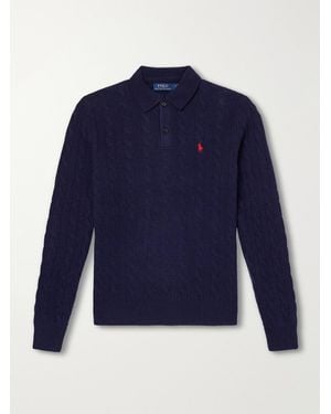 Polo Ralph Lauren Cable-Knit Wool And Cashmere-Blend Polo Jumper - Blue