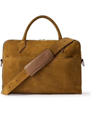 Metier Closer Slim Leather-Trimmed Suede Briefcase - Brown