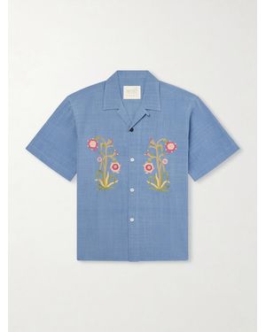 Kardo Ronen Convertible-Collar Embroidered Cotton Shirt - Blau