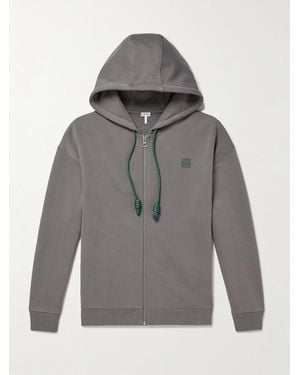 Loewe Logo-Embroidered Cotton-Jersey Zip-Up Hoodie - Grey