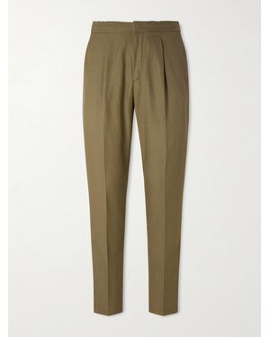 Officine Generale Drew Tapered Pleated Lyocell, Linen And Cotton-Blend Trousers - Green