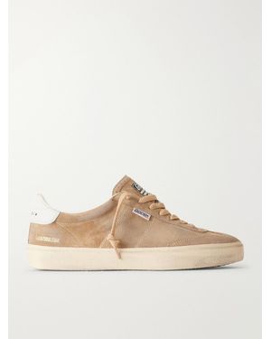 Golden Goose Super-Star Distressed Leather-Trimmed Suede Trainers - Natural