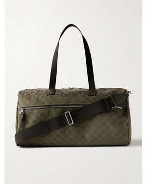 Gucci Neo Leather-Trimmed Monogrammed Canvas Duffle Bag - Black