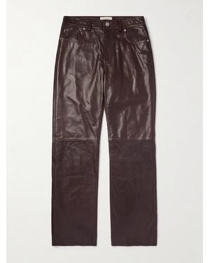 Ami Paris Straight-Leg Panelled Leather Trousers - Brown