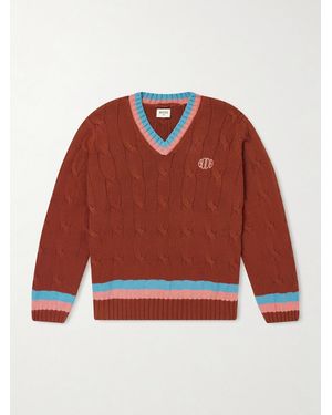 Bode Logo-Embroidered Cable-Knit Cotton Jumper