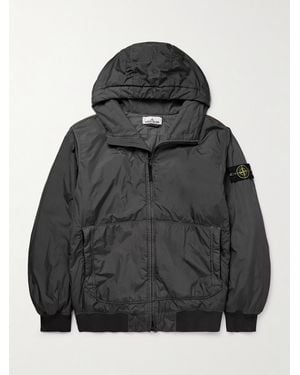 Stone Island Logo-Appliquéd Garment-Dyed Padded Crinkle Reps Nylon Hooded Jacket - Black