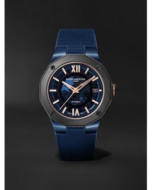 Baume & Mercier Riviera 42 mm Uhr aus Stahl mit automatischem Aufzug und Kautschukarmband - Blau