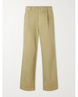 AURALEE Wide-leg Pleated Paint-splattered Cotton-twill Chinos - Natural