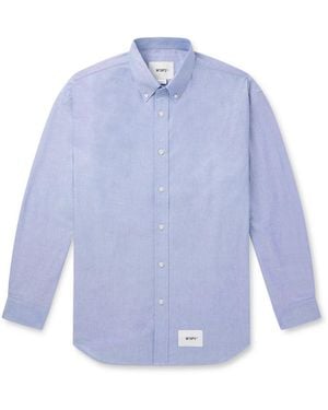 WTAPS Button Down-Collar Logo-Appliquéd Coolmax Shirt - Blue