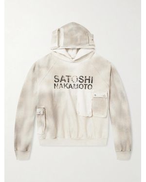 Satoshi Nakamoto Cargo Oversized Distressed Logo-print Cotton-jersey Hoodie - Natural