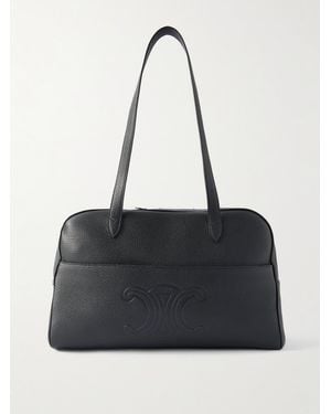Celine Bowling-Tasche aus vollnarbigem Leder mit Logoprägung - Schwarz