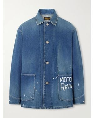 Visvim Printed Distressed Denim Jacket - Blue