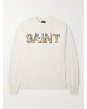 SAINT Mxxxxxx Logo-print Cotton-jersey T-shirt - Natural